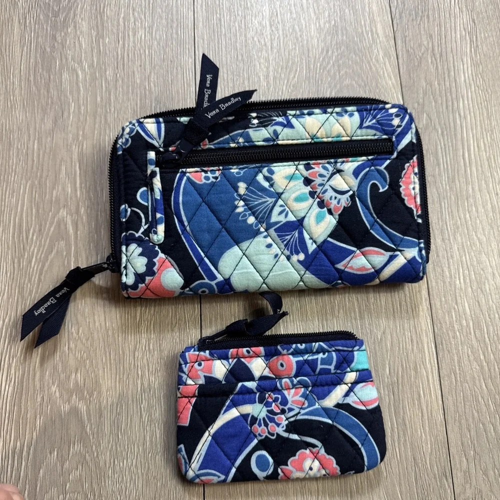 VERA BRADLEY 4 Piece Set Shoulder Bag Purse Wallet Floral Paisley Lotus Retired!
